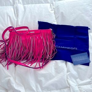 Rebecca Minkoff electric pink leather fringe purse NWT